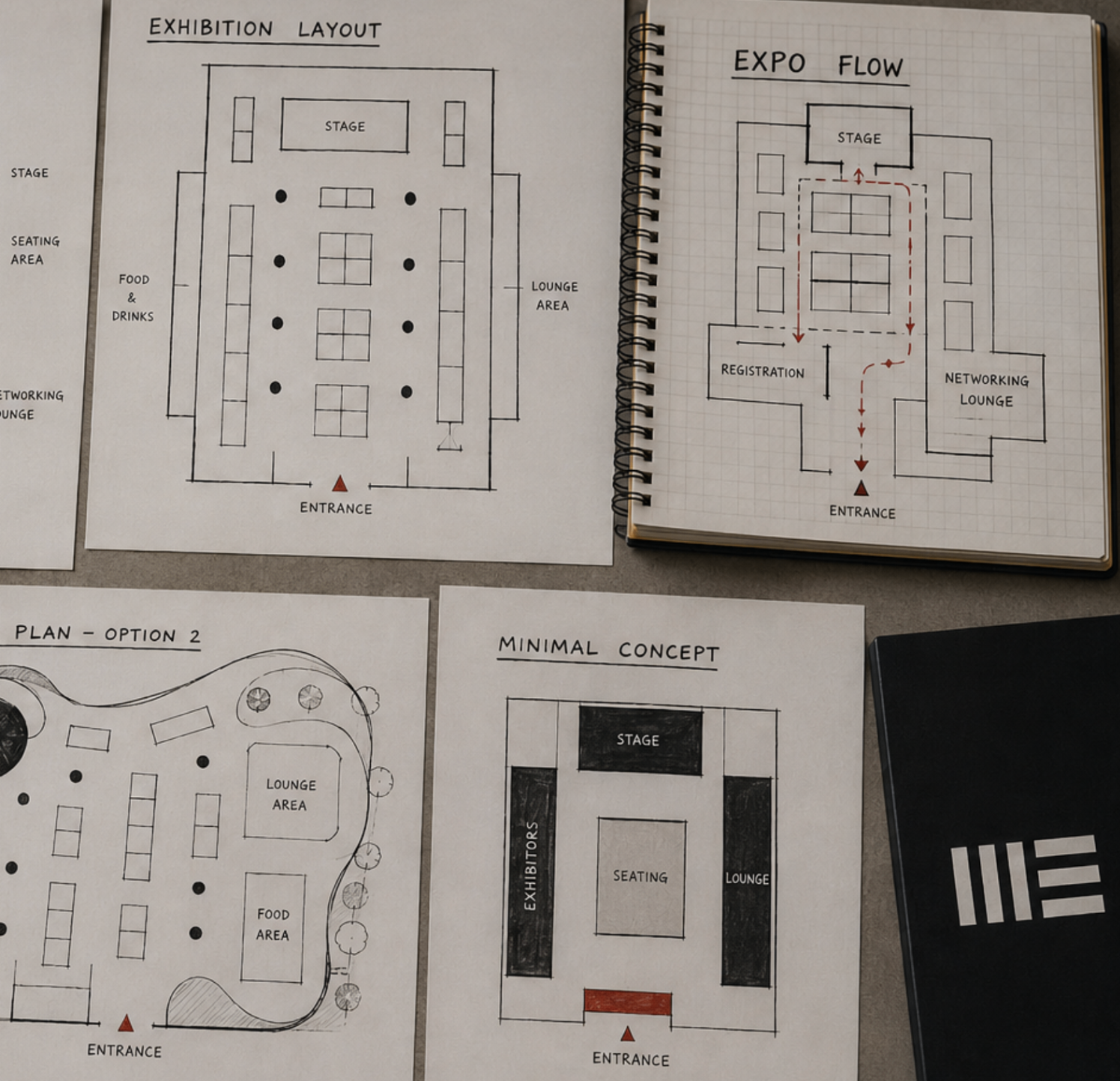 Event floorplan and layout sketches